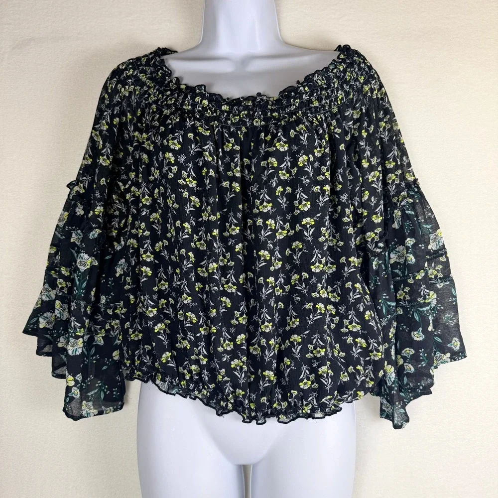 Free People Rose Valley Off The Shoulder Floral Blouse M Boho Peasant Whimsical